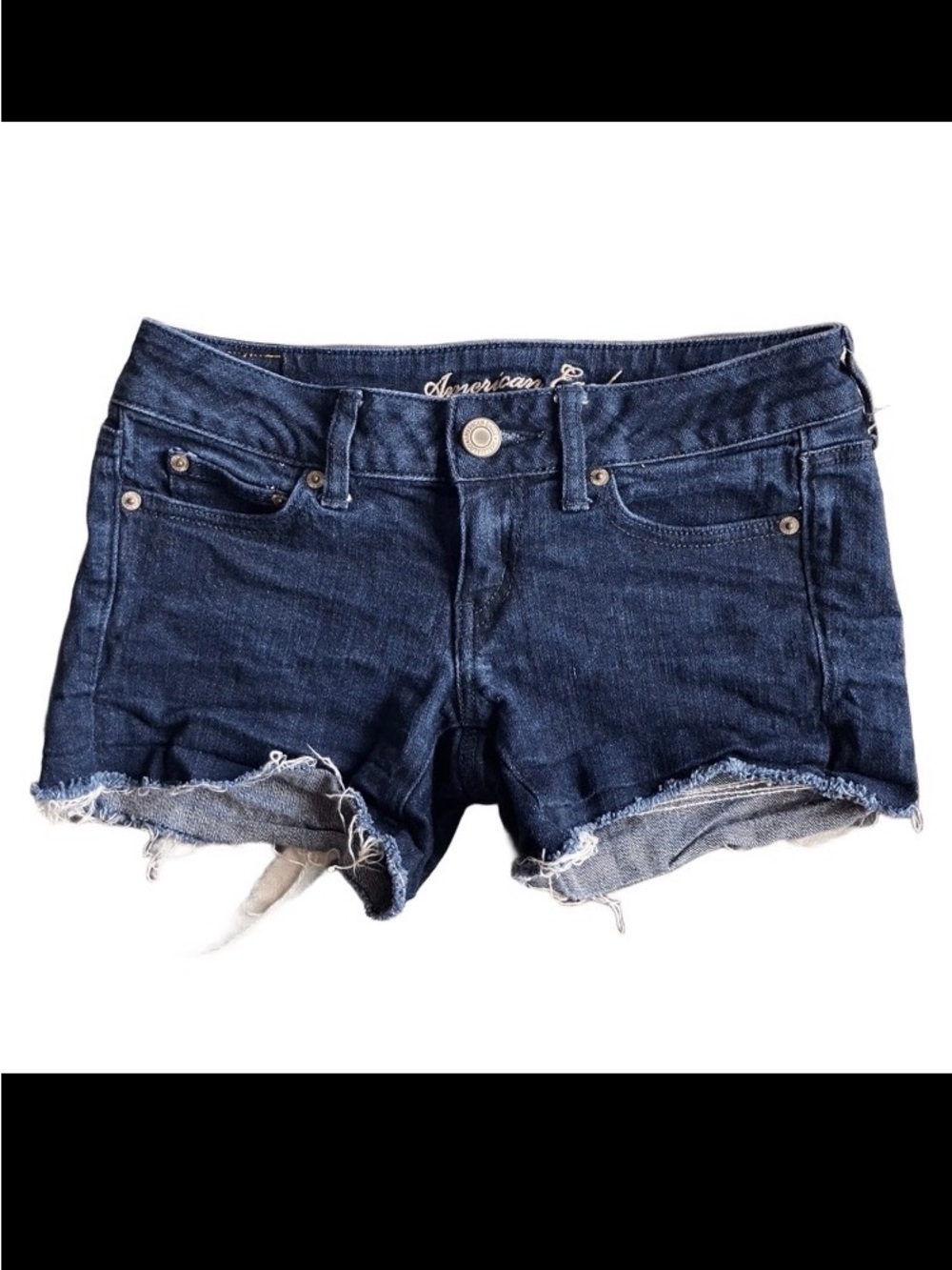 American Eagle Distressed Denim Shorts Raw Hem Ultra Low Rise Women's 2 Y2K